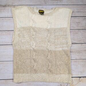 Candor Vintage Cable knit  Sweater Sleeveless Top Beige‎ Ivory Silk Blend Size L